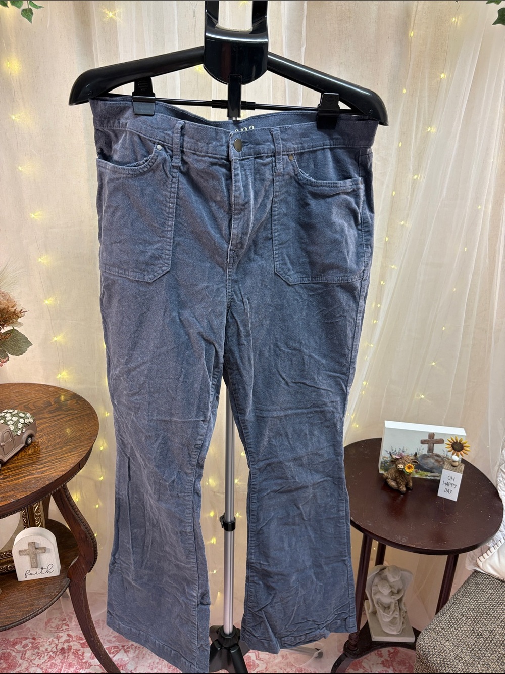 Corduroy Wide-Leg Pants in Slate Blue
